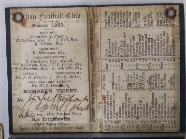 1883 Membership Ticket opened 
James Sutherland
Image taken from a photograph CFC