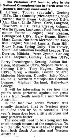 1980 Vic U/17's; Blues Sloane, Zanon, Nixon, Gumley, Diesel, Mottram & "Kooka" 12/06/80.