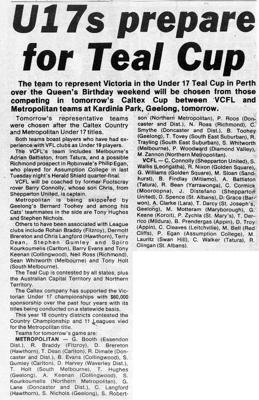 1980 - Vic Teal Cup (Metro Blues - T.Dean, S.Gumley, S.Kourkoumelis, S.Robertson & M.Zanon) Vs (VCFL Blues - R.Nixon, G.Williams, M.Sloan & M.Mottram).