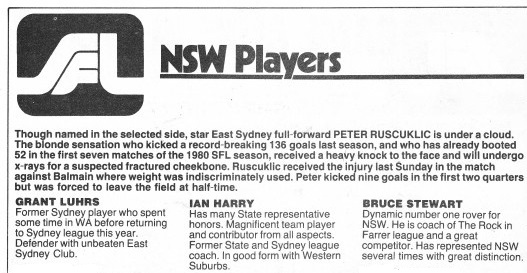 1980 - NSW Rep. ex Blue Reserves Player Ian Harry.