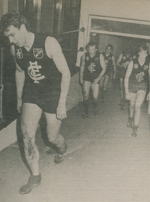 1983 Elim Final - A dejected Marchesani, Buckley, McConville & Glascott post game.