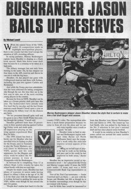 1995 - Future Blues Reserves player Jason Sheather.