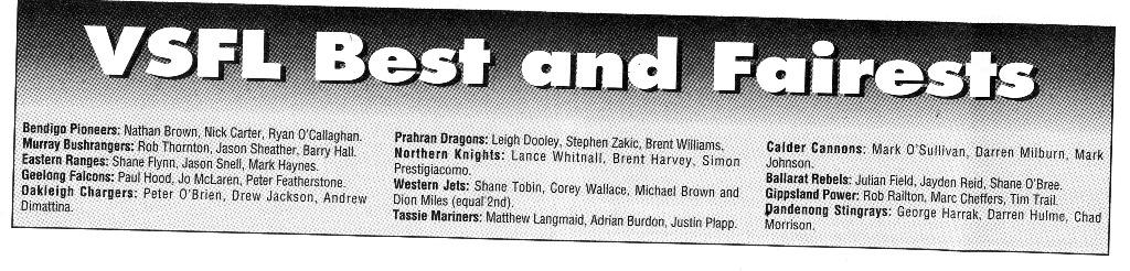 1995 VSFL U/18's B&F - Darren Hulme 2nd at Dandy Stingrays.