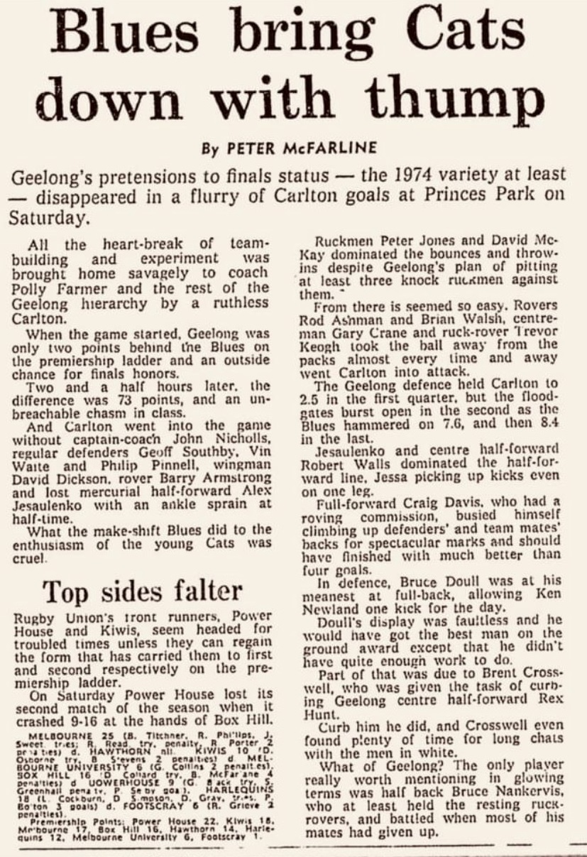 1974 Rd 13 - Blues defeat the Cats.