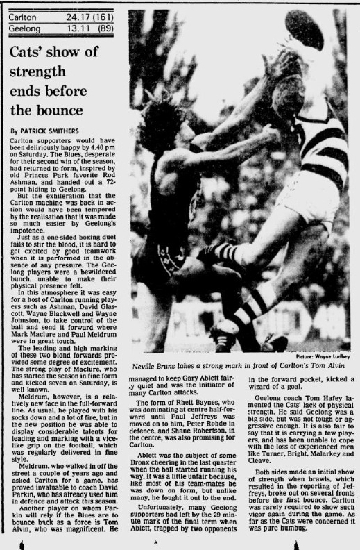 1985 Rd 4 - Blues v Cats Match Review.