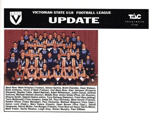 1993 VMFL Team: Blues Two's Players: B.Anthony, M.Blagrove, L.Grey, D.Milner, D.Hargraves & D.Weston.