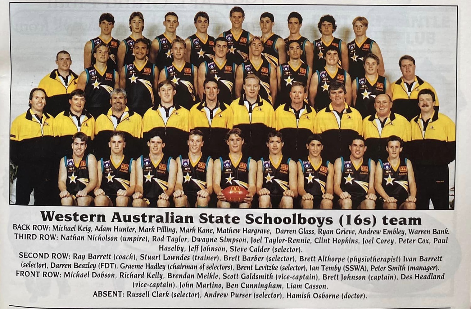 1997 - WA U/16's Rep. Team; Future Blues Brett Johnson & Richard Kelly.