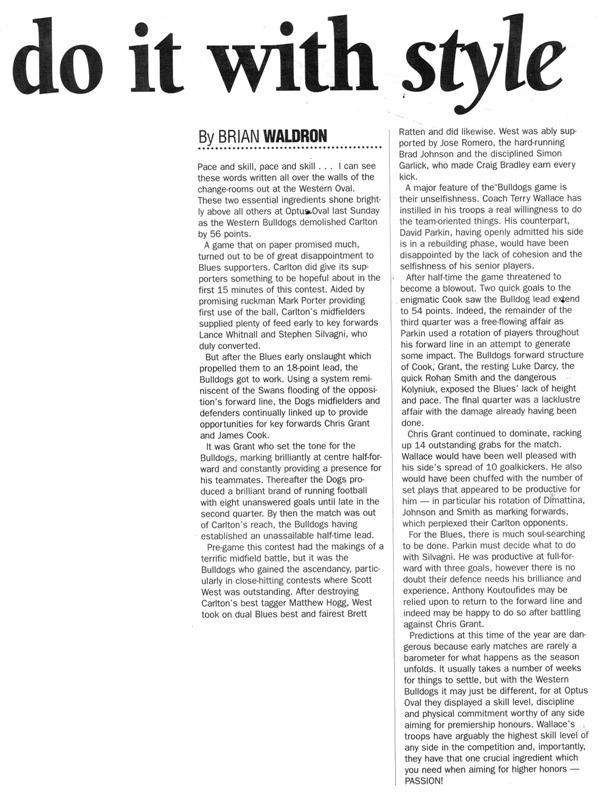 1998 Rd 2 - Match Review Vs Bulldogs.