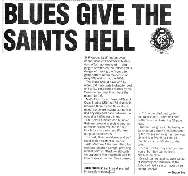 1998 Rd 20 - Blues give the Saints hell.