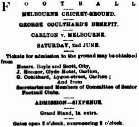 1883 George Coulthard Benefit Football Match Advert.
Argus May 31 