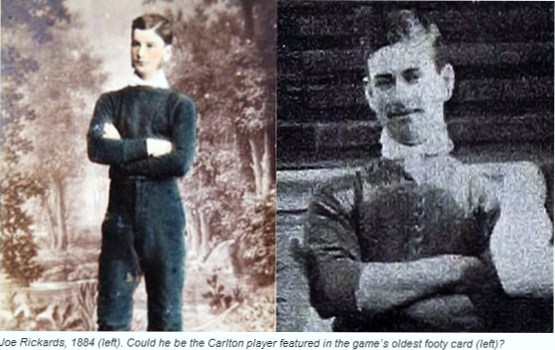 Joe Rickards (right) - oldest football card comparison. Same player?
From CFC web site De Bolfo article
J. Rickards image from 1884 CFC team photo in Adelaide.