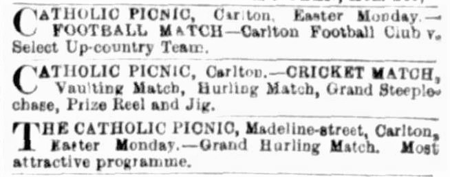 1877 Catholic Picnic advert Carlton v Up-country Team
Trove; Argus March 24 (p12)