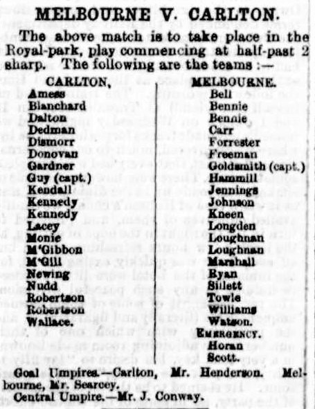 1875 Carlton v Melbourne teams
Trove; Australasian June 19 (p12)