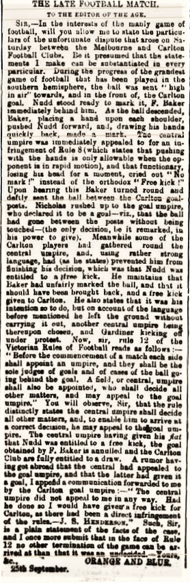 1876 Orange and Blue letter to the editor
Possibly Tom Power
Colour, focus adj and straightened
Trove; Weekly Times September 26 p3