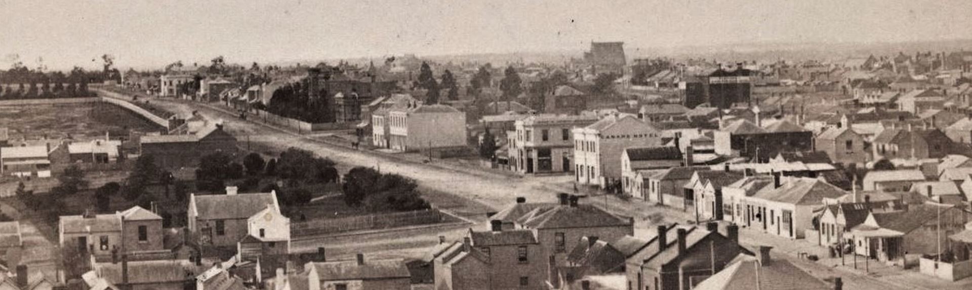 1870 Madeline St. (Swanston St) Carlton
Canada Hotel and possible R.C. University reserve
Carlton home ground 1876?
Cropped colour adj enlarged
Charles Nettleton photo.
SLV H96.160/1529