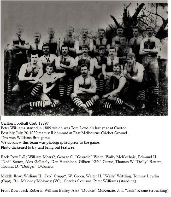 1889 Carlton team (named).
Image: CFC/Williams family photo