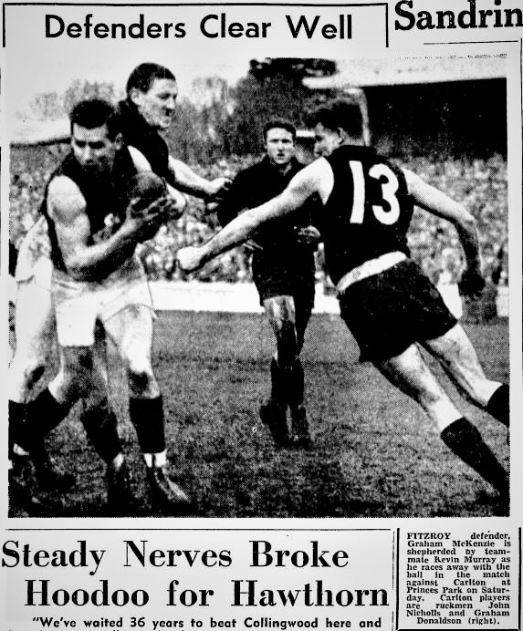 1960 Rnd 13 v Fitzroy at Princes Park
G.Donaldson, J. Nicholls
The Age July 25 