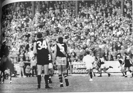 1966 Rd 1 - Policeman on horseback enters field to alert umpire to siren.