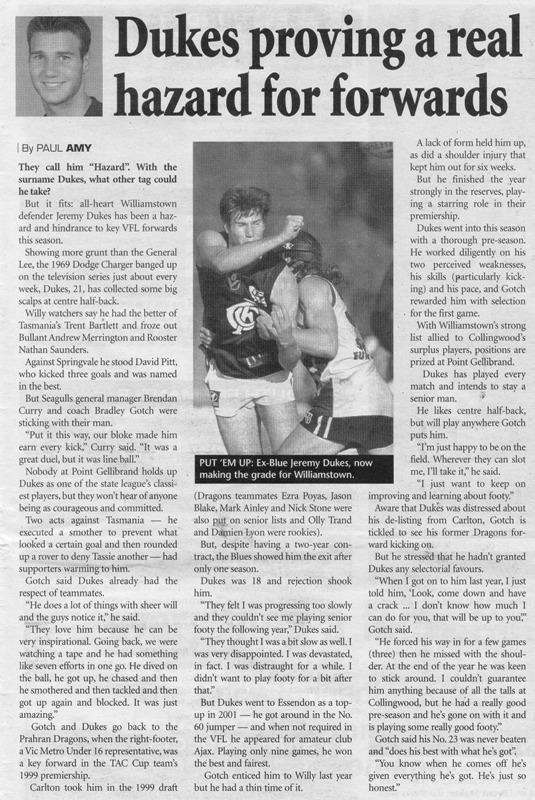 2003 - Ex Blue Jeremy Dukes article (11/6/03).