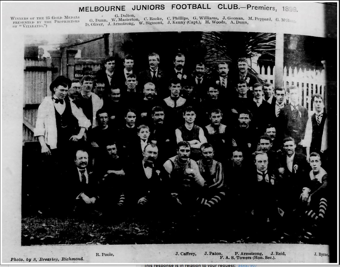 1899 Melbourne Juniors premiers (Carlton's reserve team)
Players named
SLV; Punch August