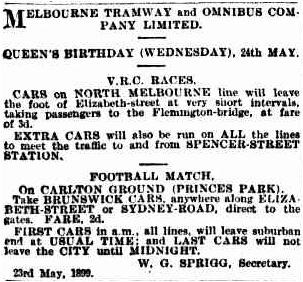 1899 Melbourne Tramways advert to Princes Park
Age May 23 p1 