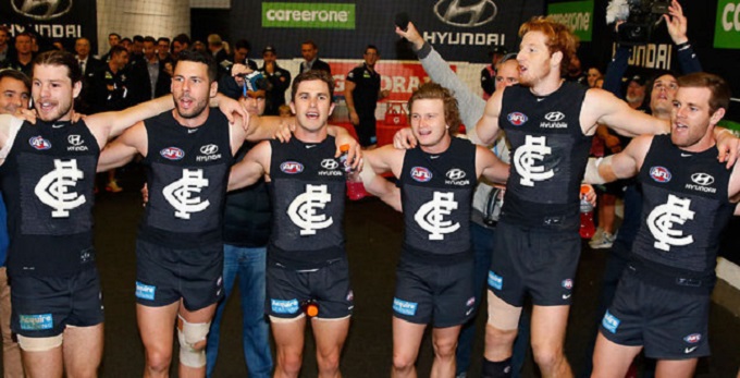 Left to right: Bryce Gibbs, Simon White, Marc Murphy, Liam Sumner, Andrew Phillips & Sam Docherty. Image courtesy of AFL Media.