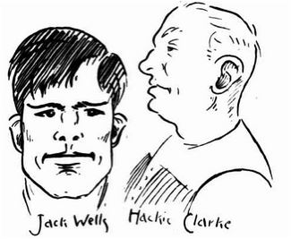 1907 Semi Final captains Jack Wells (StK) & Norman Clark (Carl) cartoon
Trove; Punch Sept 19 p13